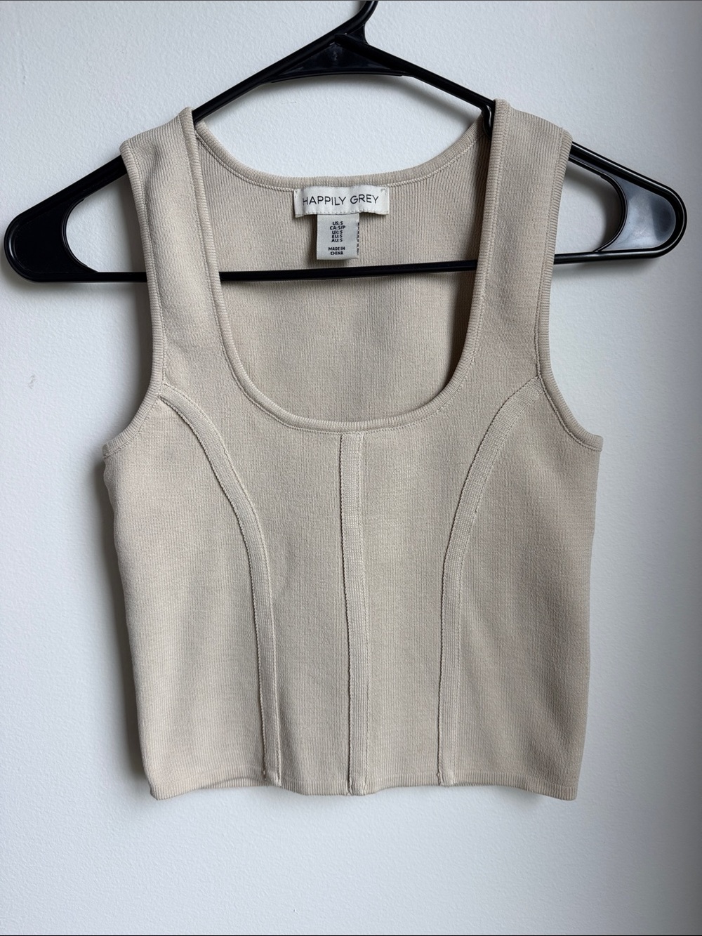 Happily Grey Women's Beige Sculpted Crop Sweater Tank